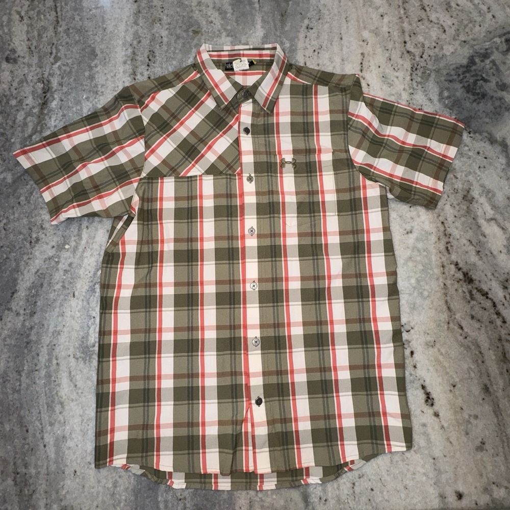 Under Armour Green Plaid Button Down Shirt Short Sleeve Men's Sz Large Western